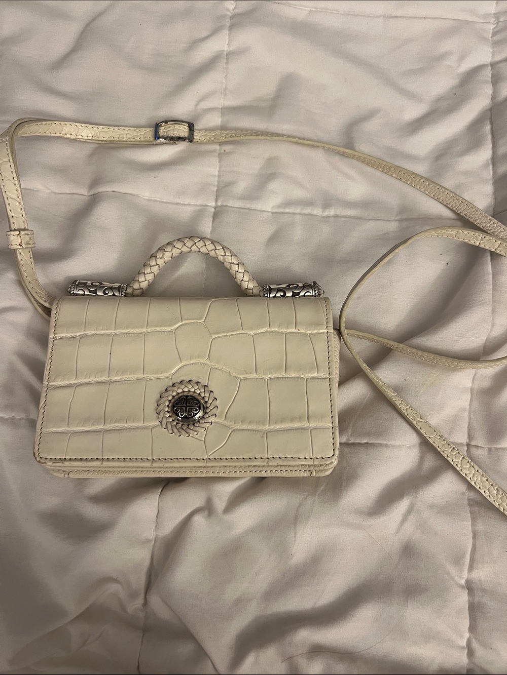 Brighton Cream Croc-Embossed Mini Crossbody with Braided Handle